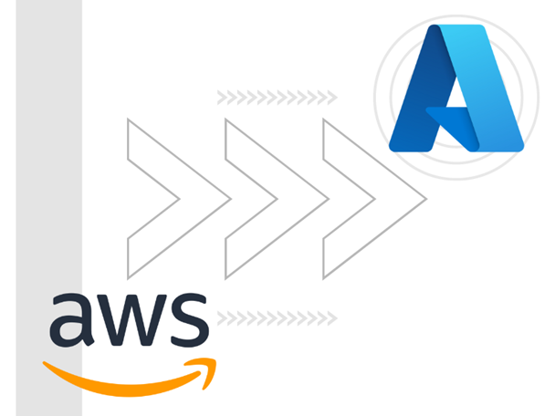 AWS logo with arrows pointing at Azure logo